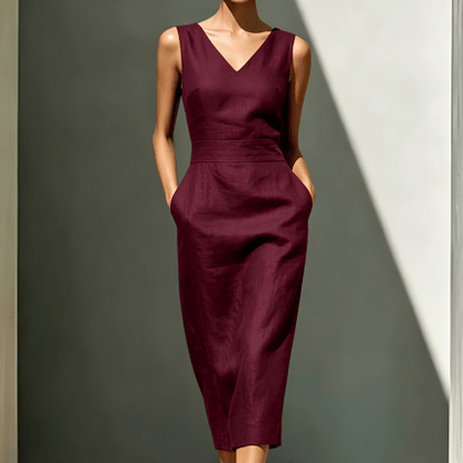 Robe Midi Femme Élégante à Col V