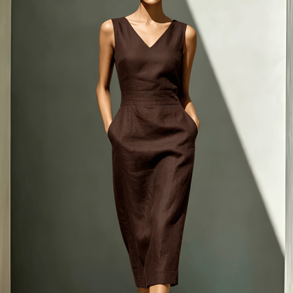 Robe Midi Femme Élégante à Col V