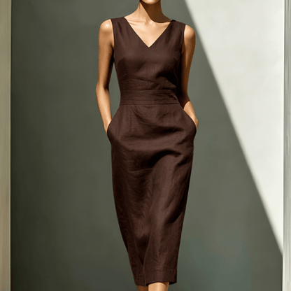 Robe Midi Femme Élégante à Col V