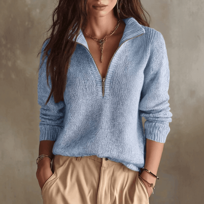 Pull élégant en tricot à col zippé pour femme