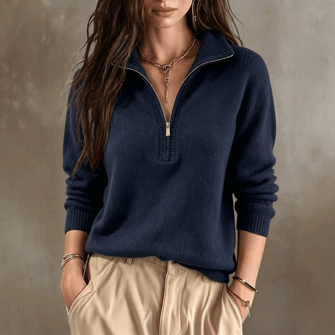 Pull élégant en tricot à col zippé pour femme