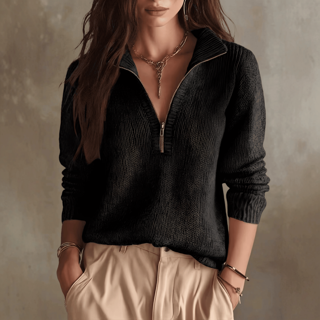 Pull élégant en tricot à col zippé pour femme