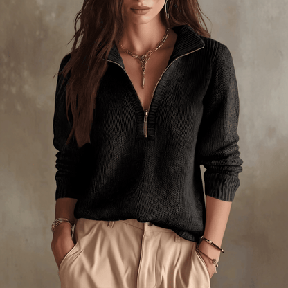 Pull élégant en tricot à col zippé pour femme