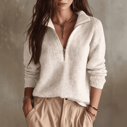 Pull élégant en tricot à col zippé pour femme