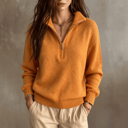 Pull élégant en tricot à col zippé pour femme