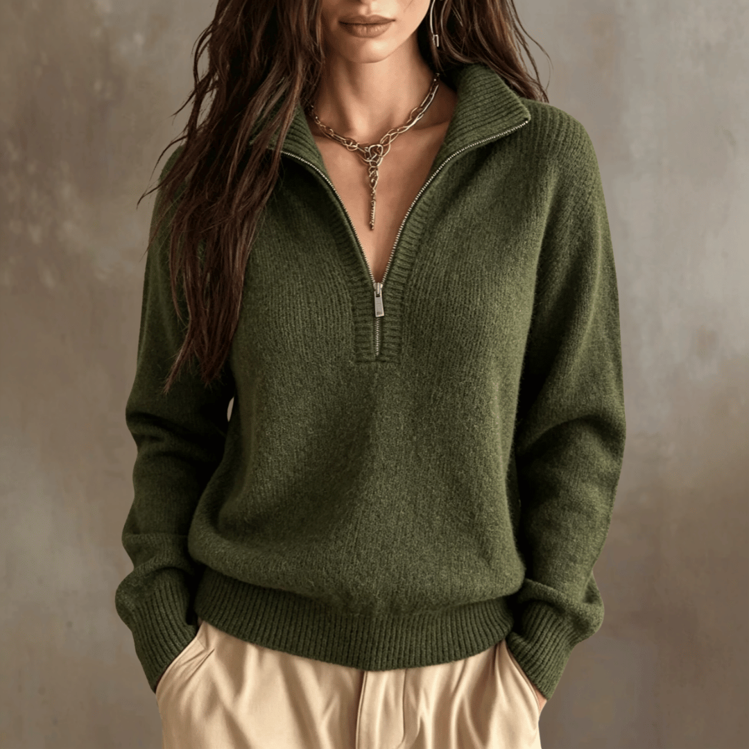 Pull élégant en tricot à col zippé pour femme