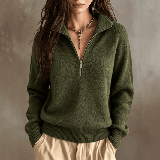 Pull élégant en tricot à col zippé pour femme