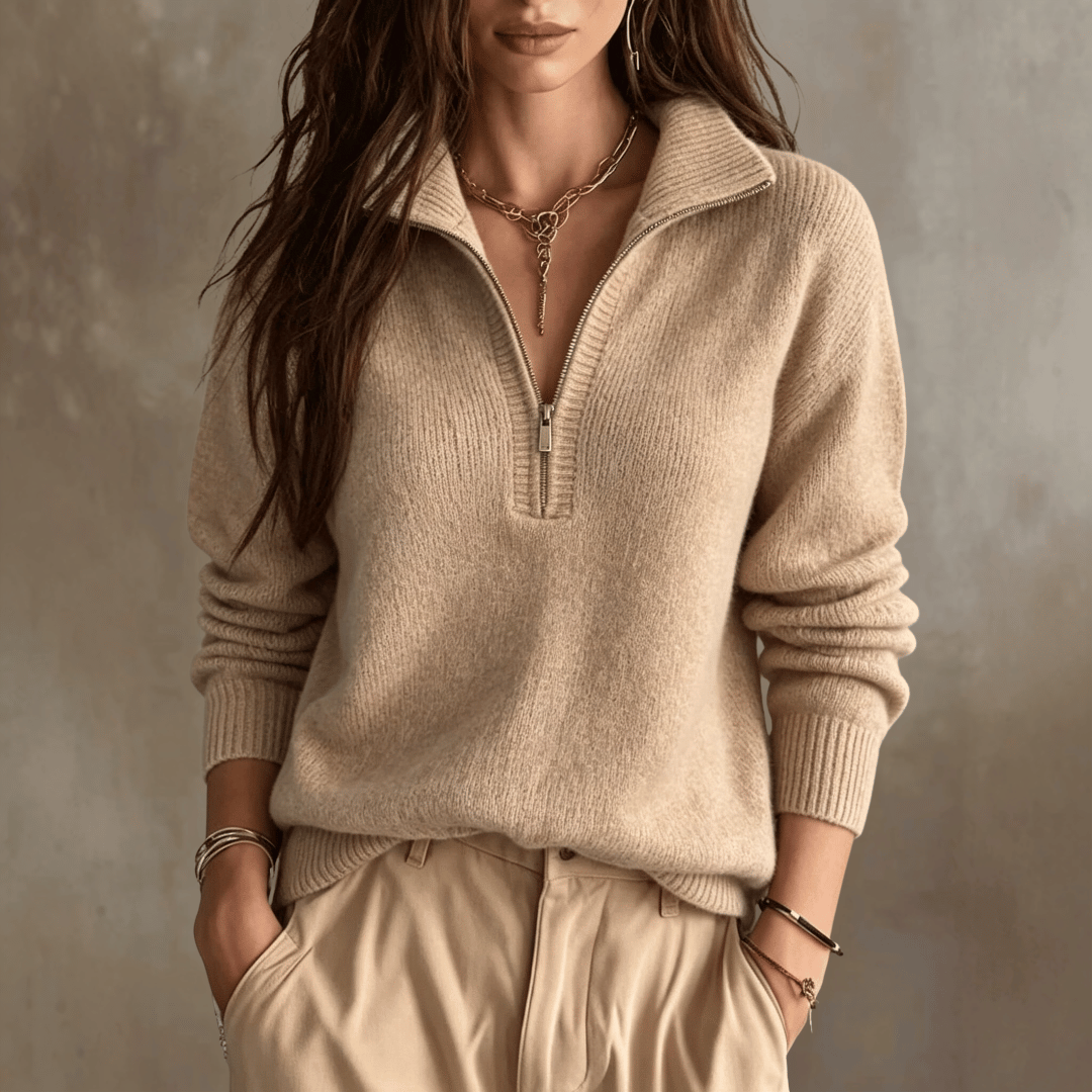 Pull élégant en tricot à col zippé pour femme