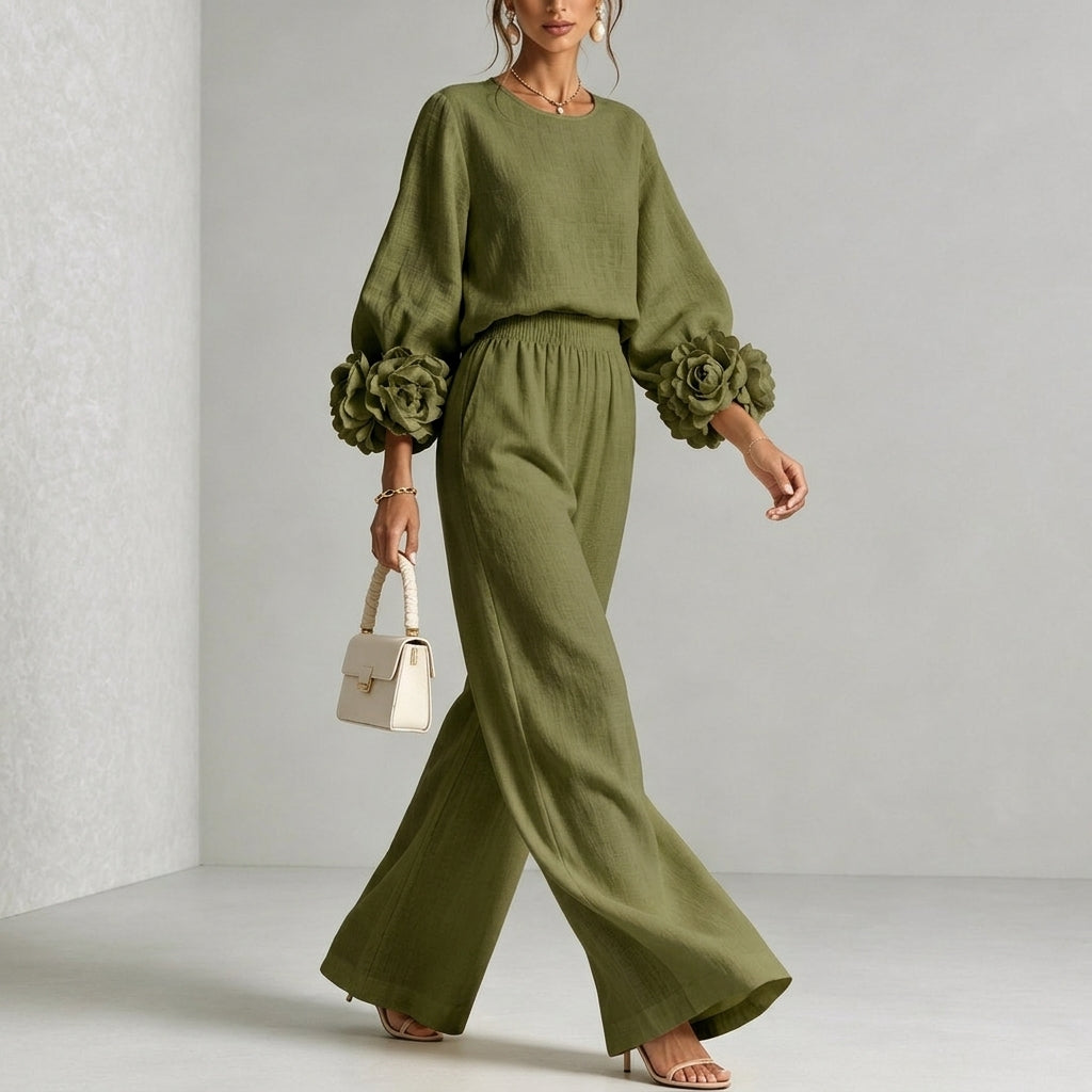 Ensemble Fluide Chic à Détails Floraux Sculptés